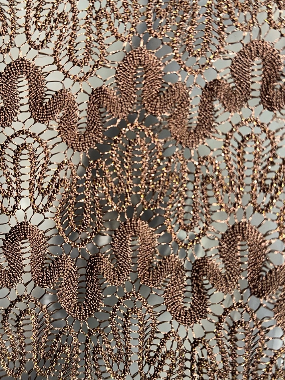 Y2K Brown Gold Open Long Sleeve Crochet Cardigan M-L AA22 - Picture 6 of 7